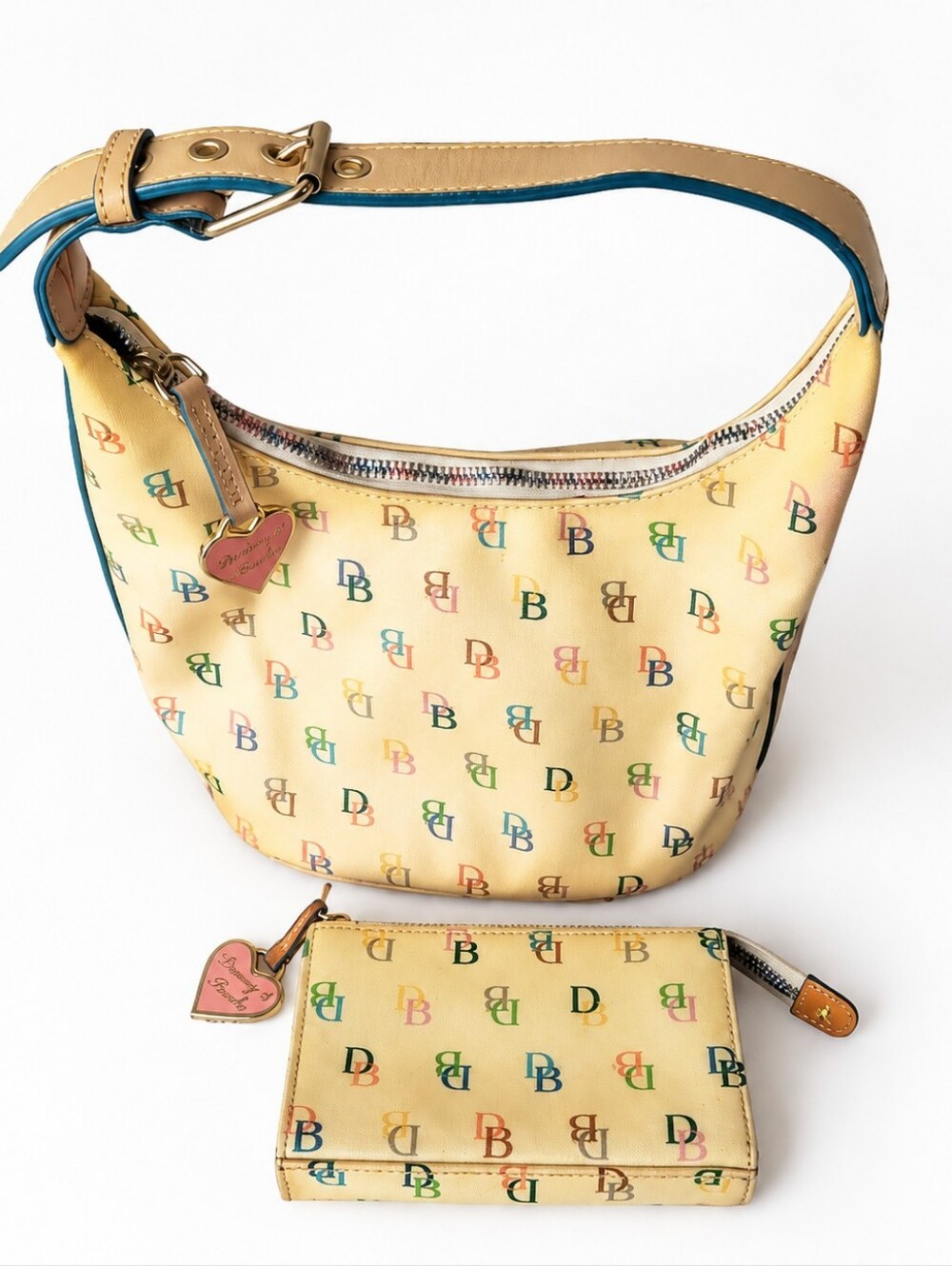 Y2K Dooney & Bourke Rainbow Monogram Small Hobo Bag + Matching Coin Purse Set